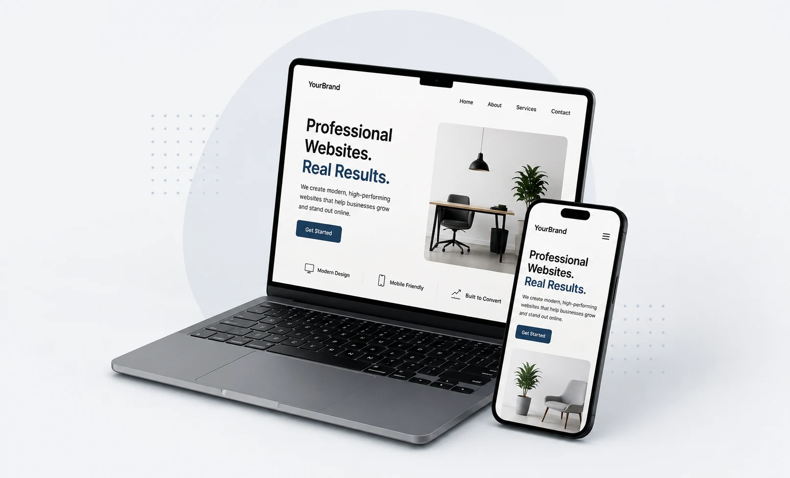 Example website design shown on a laptop and phone